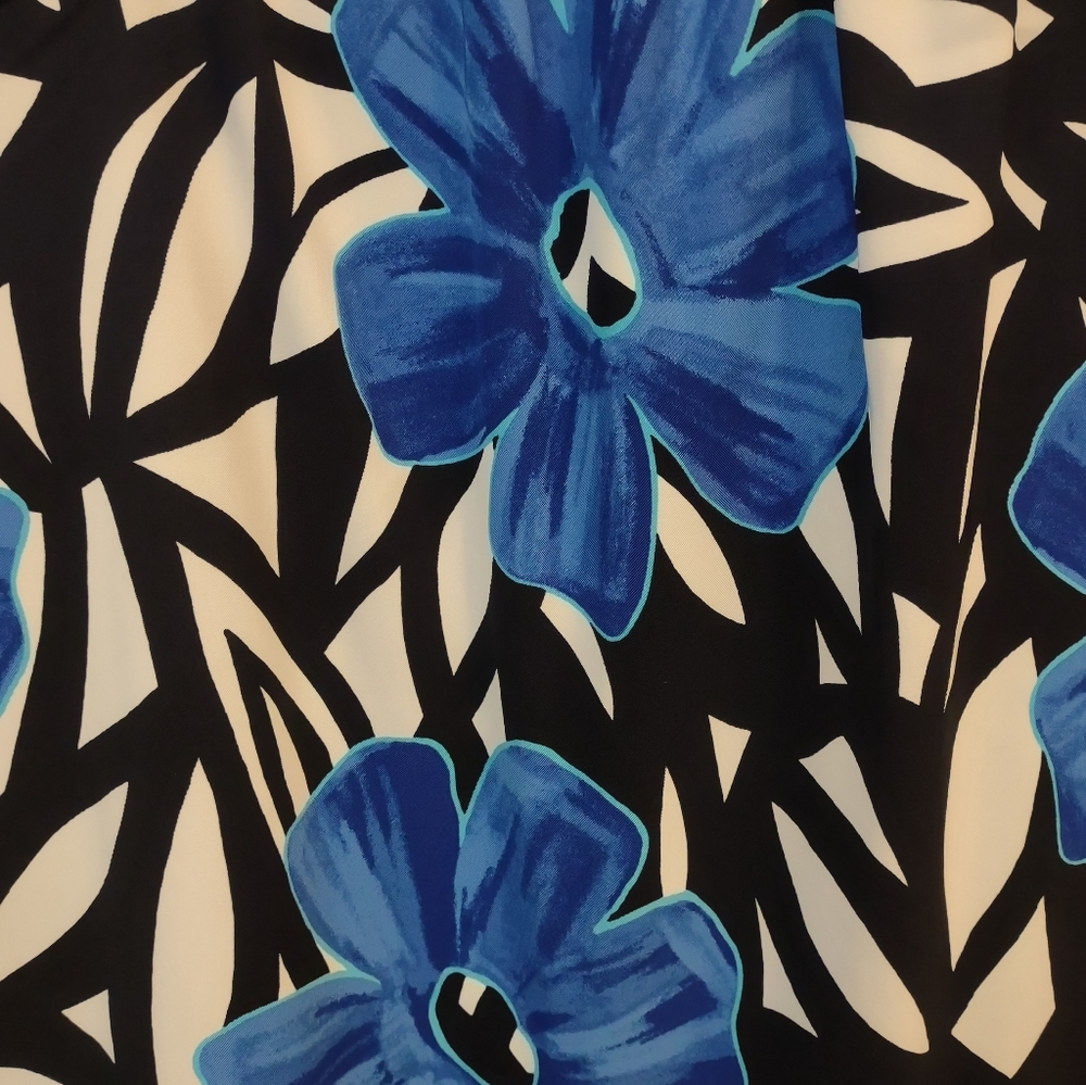 AGB Dress Black & White Blue Floral Sheath Dress Size 12 - Picture 8 of 15